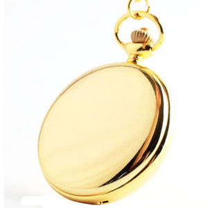 Smooth Gold Tone Pocket Watch Easy to Read Numbers
